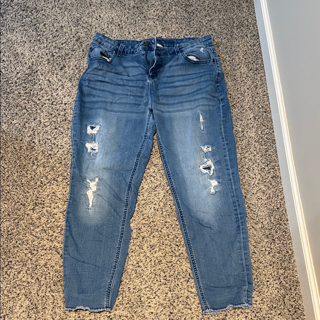 Justice Blue Distressed Boyfriend Jeans